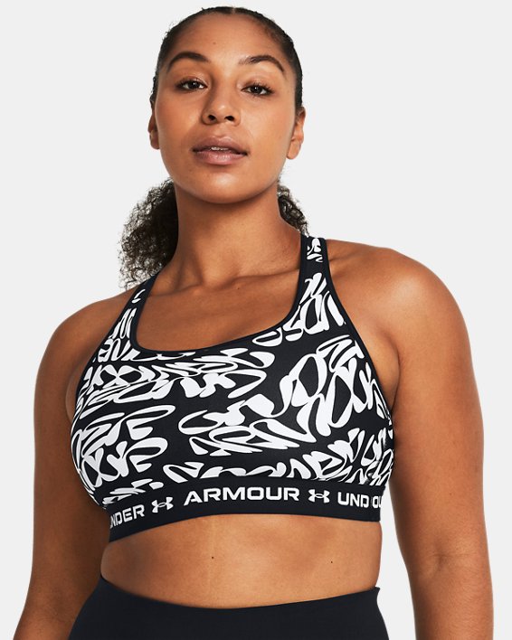 Women's Armour® Mid Crossback Printed Sports Bra in Black image number 3